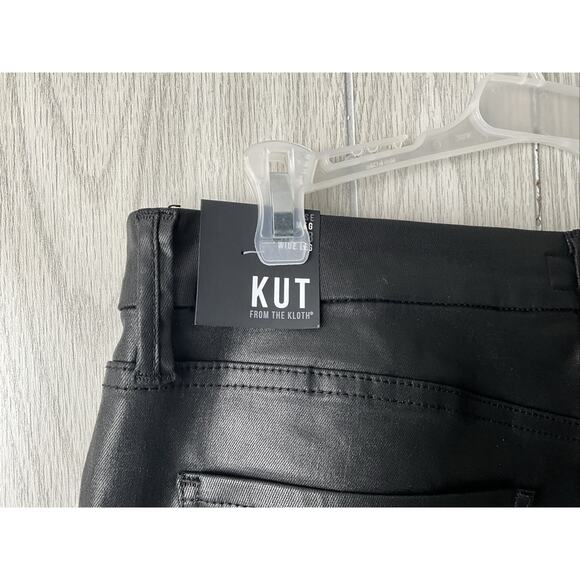 Women's 12 KUT From The Kloth Meg Ab Fab High Rise Wide Leg Black Coated Pants - Picture 6 of 15
